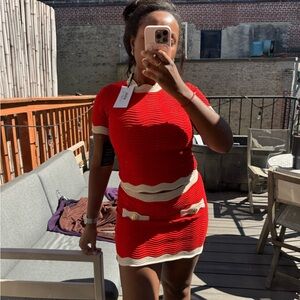 Retrofete Red and Cream Skirt Set